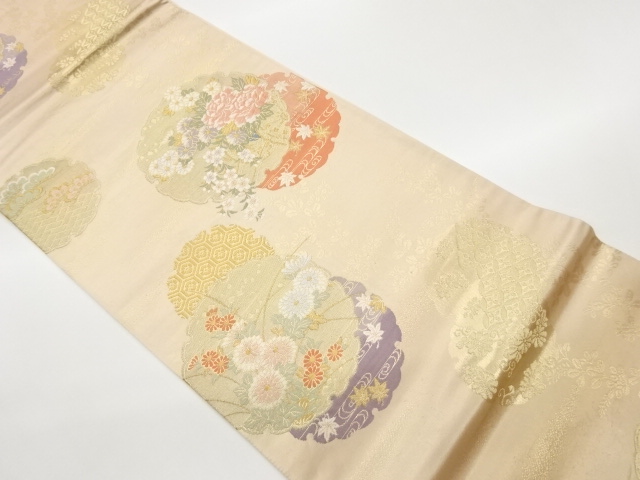JAPANESE KIMONO / FUKURO OBI / WOVEN- PEONY / PINE / CHRYSANTHEMUM PAT